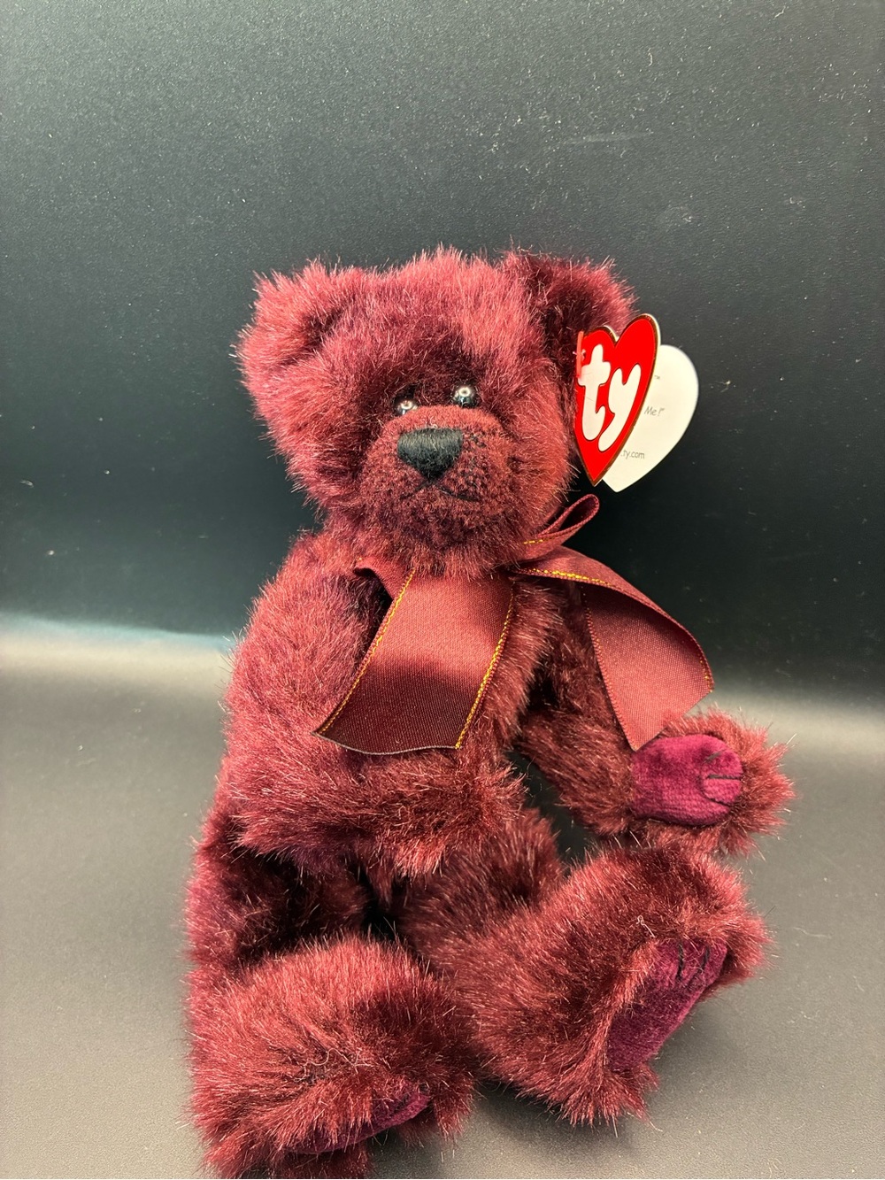 Ty Burgundy Plush Bear with Satin Ribbon